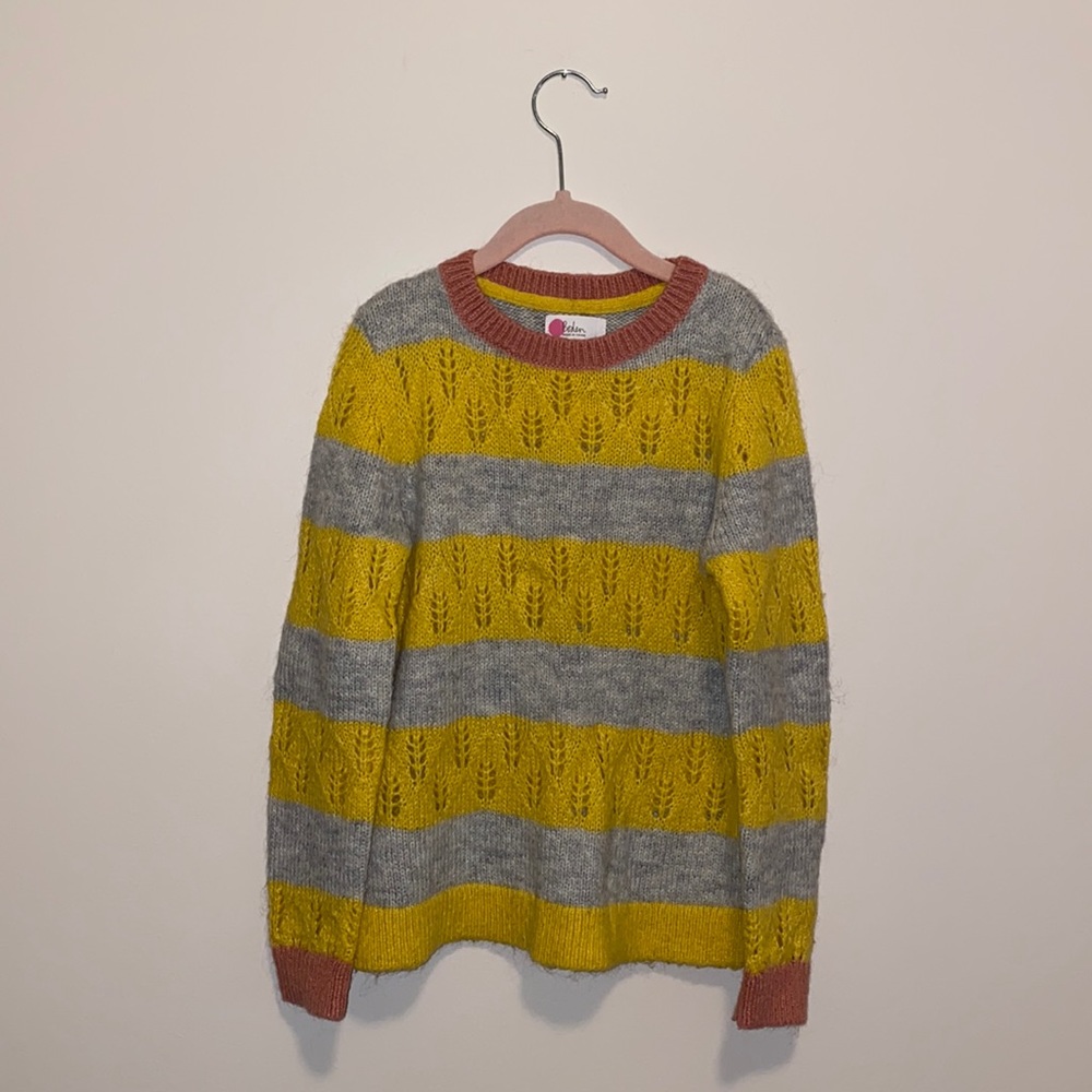 Boden sweater in size 8-9. Yellow/grey/pink
